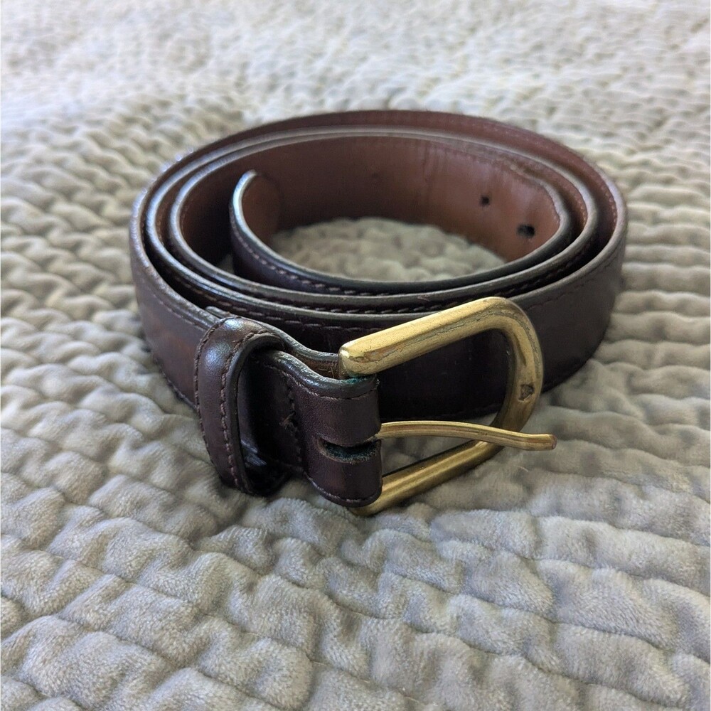 L.L.Bean Mens Leather Belt Size 42 Brown Full Grain Made USA Brass Buckle